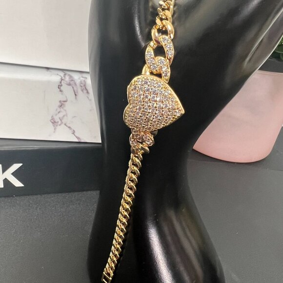 Jewelry - Gold Pleated Crystal Heart Chain Bracelet Women Fashion